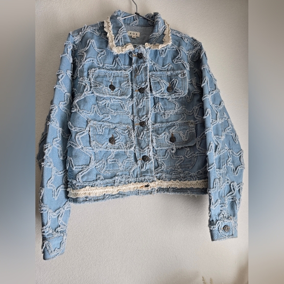 POL Star Textured Raw Hem Long Sleeve Denim Jacket Size S - Picture 10 of 15